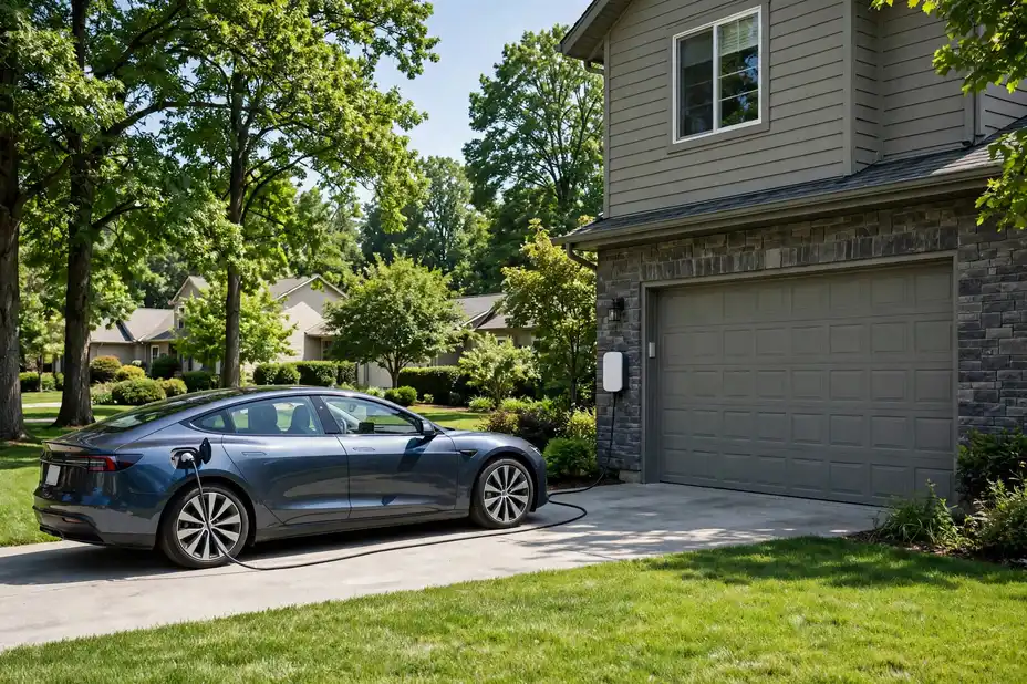 Electric vehicle charging overnight in Akron, OH