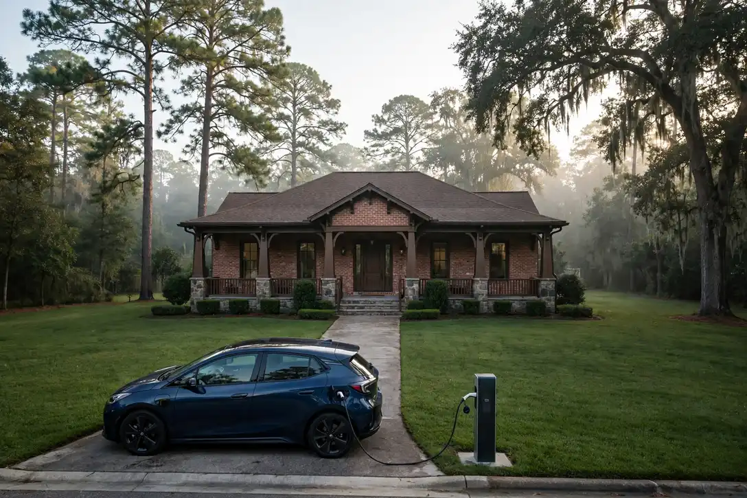 Home EV charger installed in a Augusta garage