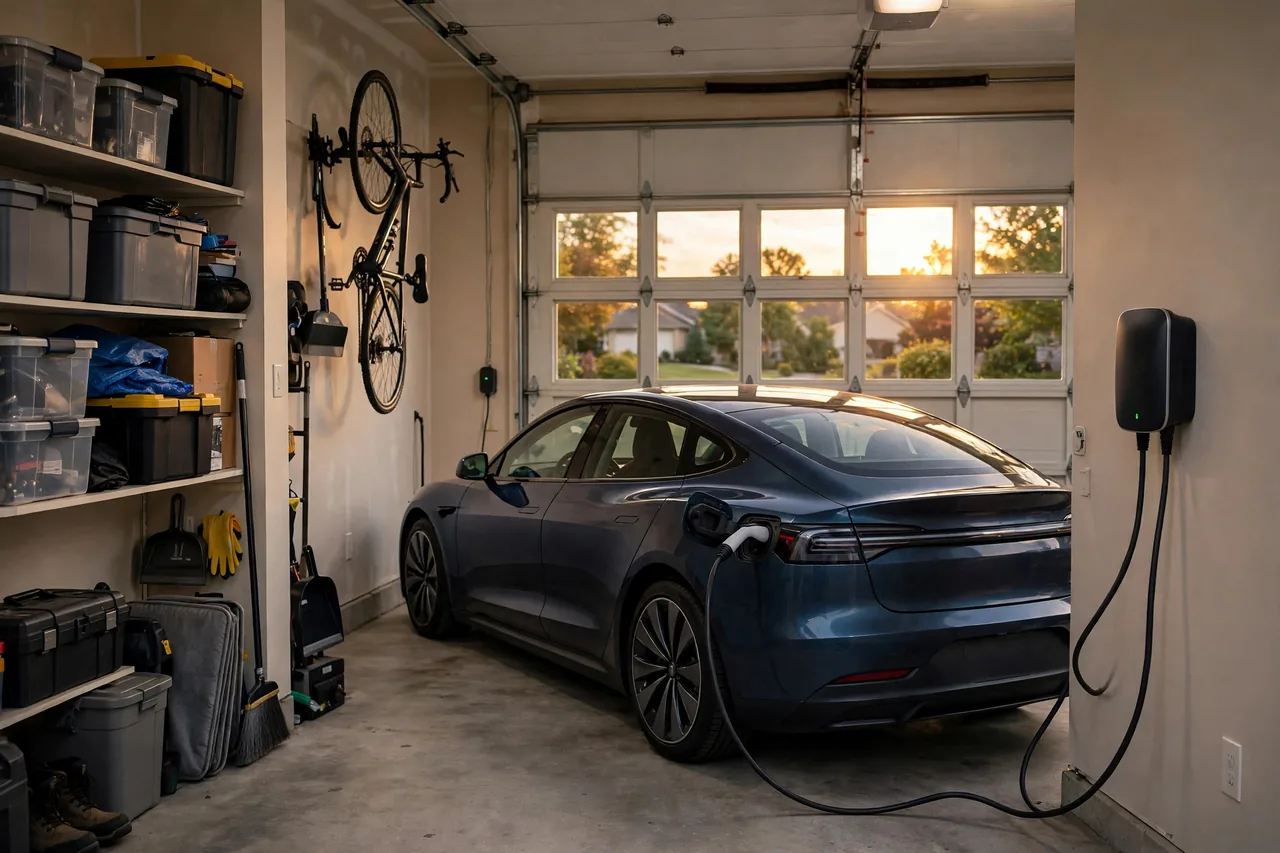 Level 2 charging station installed in a Austin home