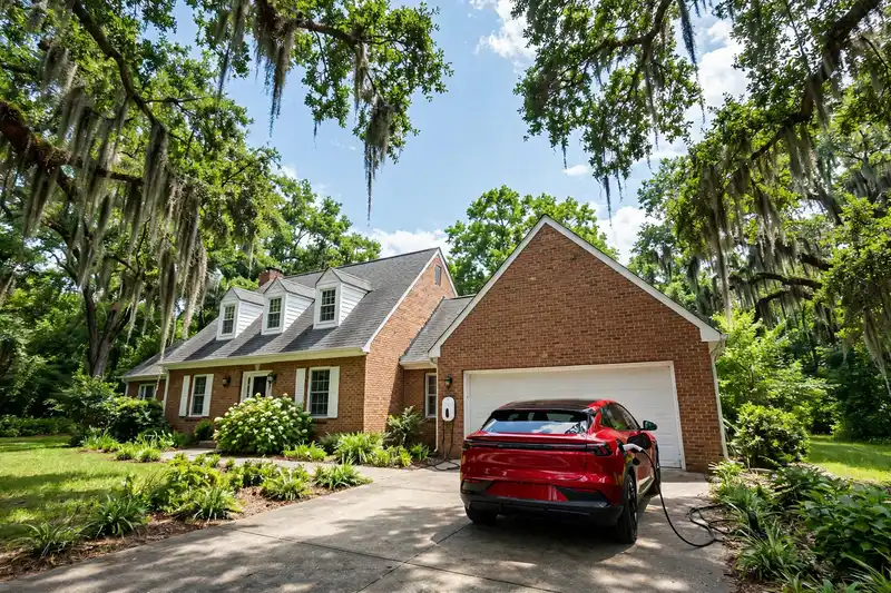 Home EV charger installed in a Baton Rouge garage