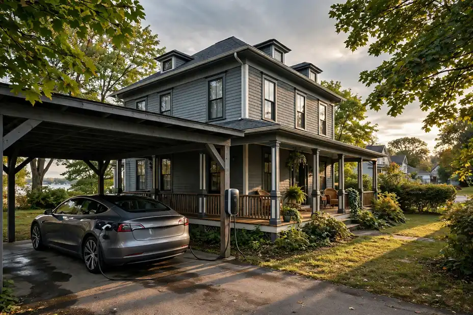 Home EV charger installed in a Buffalo garage