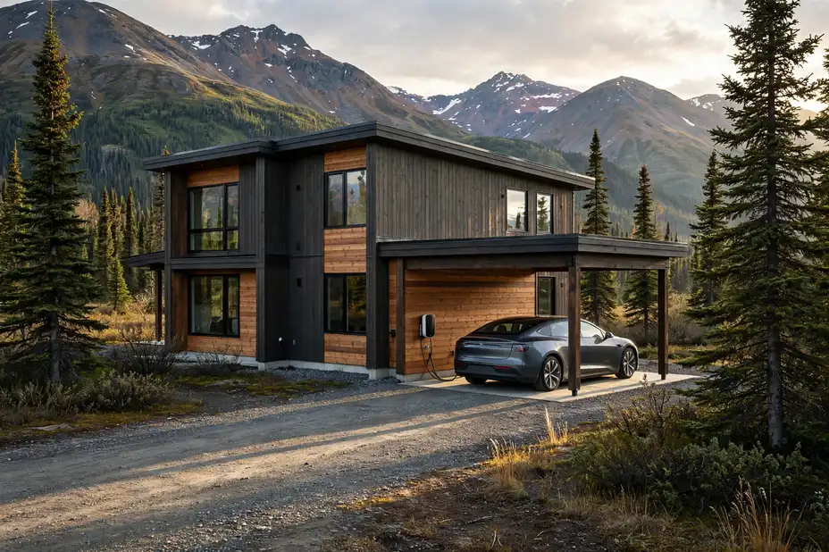 Home EV charger installed in a Fairbanks garage
