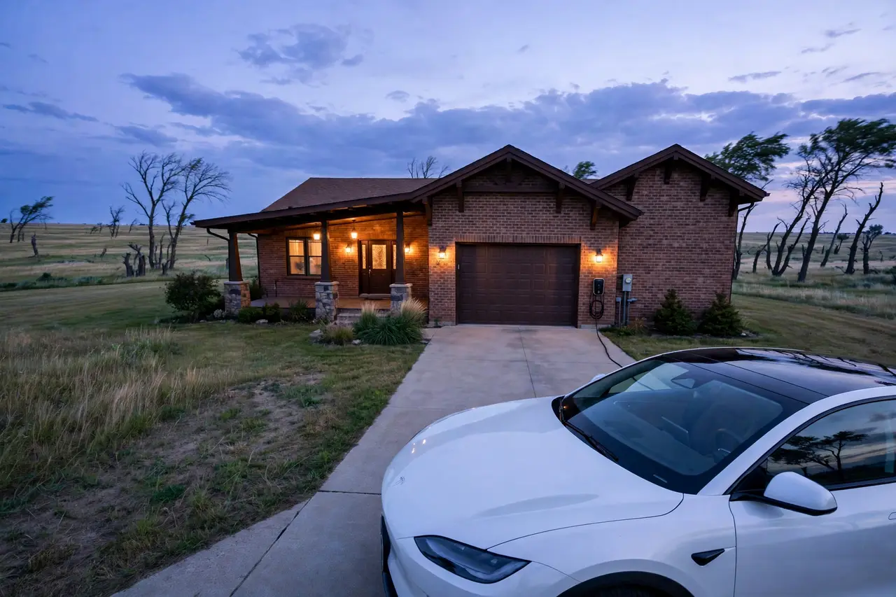 Home EV charger installed in a Grand Forks garage