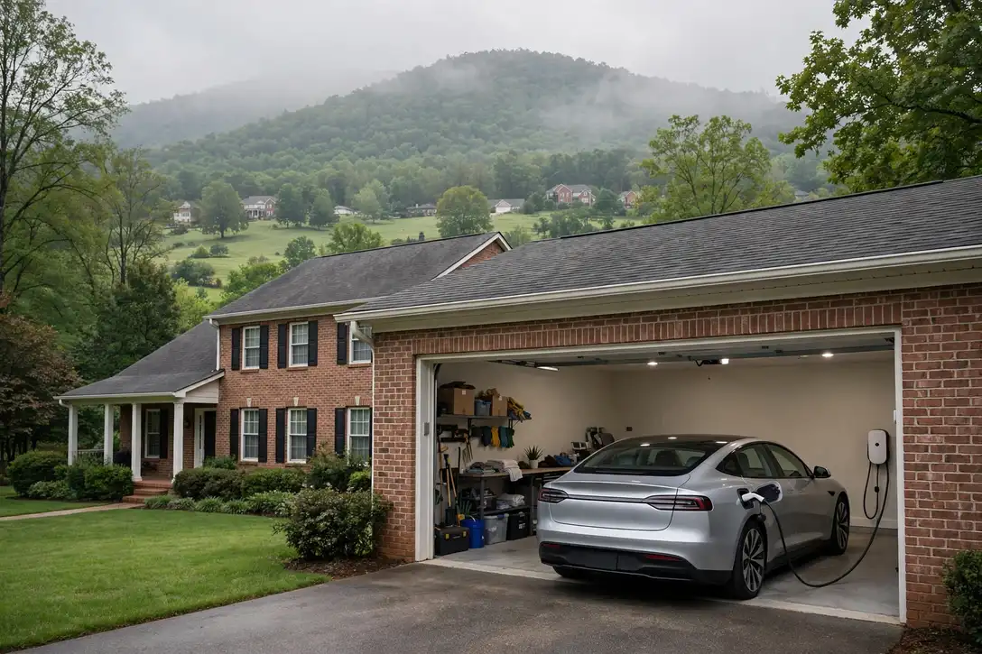 Home EV charger installed in a Huntsville garage