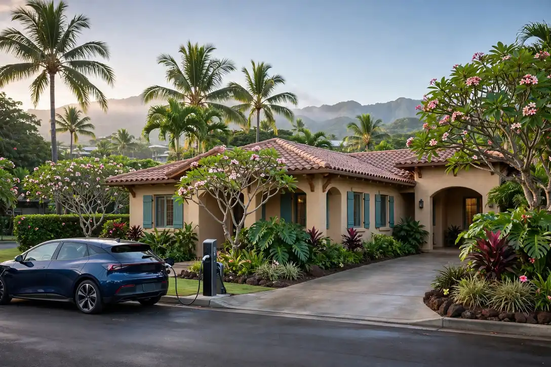 Home EV charger installed in a Kahului garage