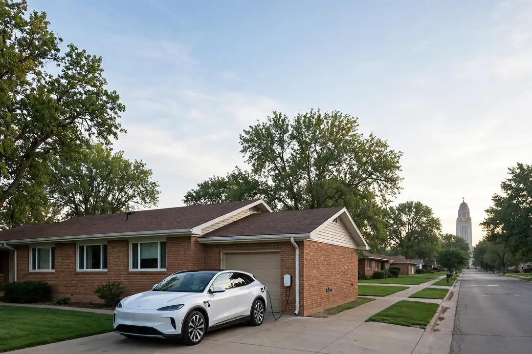 Home EV charger installed in a Lincoln garage