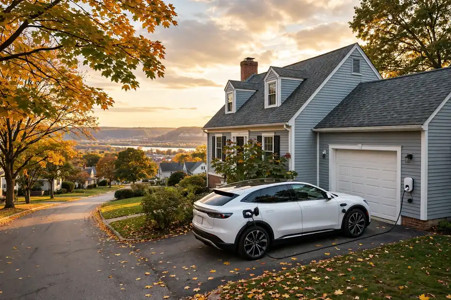 Home EV charger installed in a Peoria garage