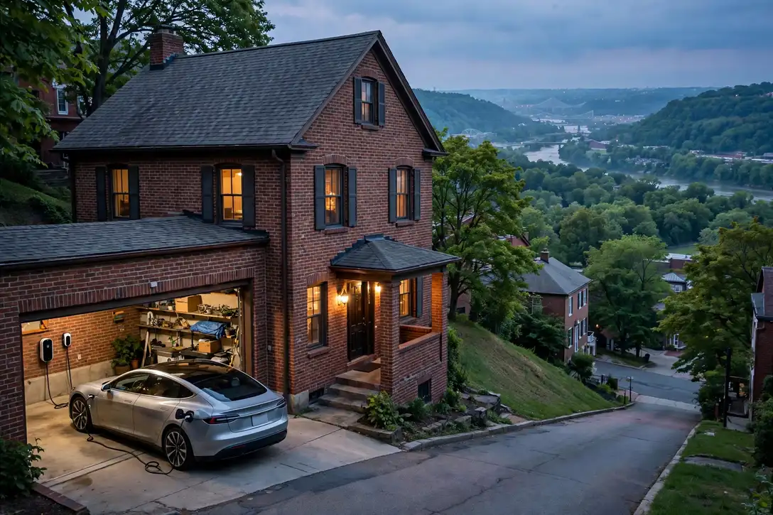 Home EV charger installed in a Pittsburgh garage