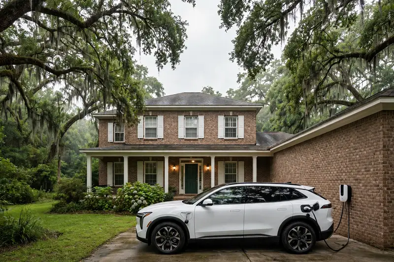 Home EV charger installed in a Shreveport garage