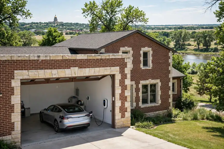Home EV charger installed in a Topeka garage